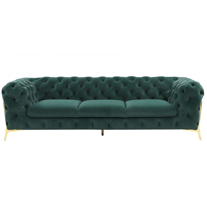 DIETRICH BUTTON TUFTED VELOUR SOFA: EMERALD GREEN