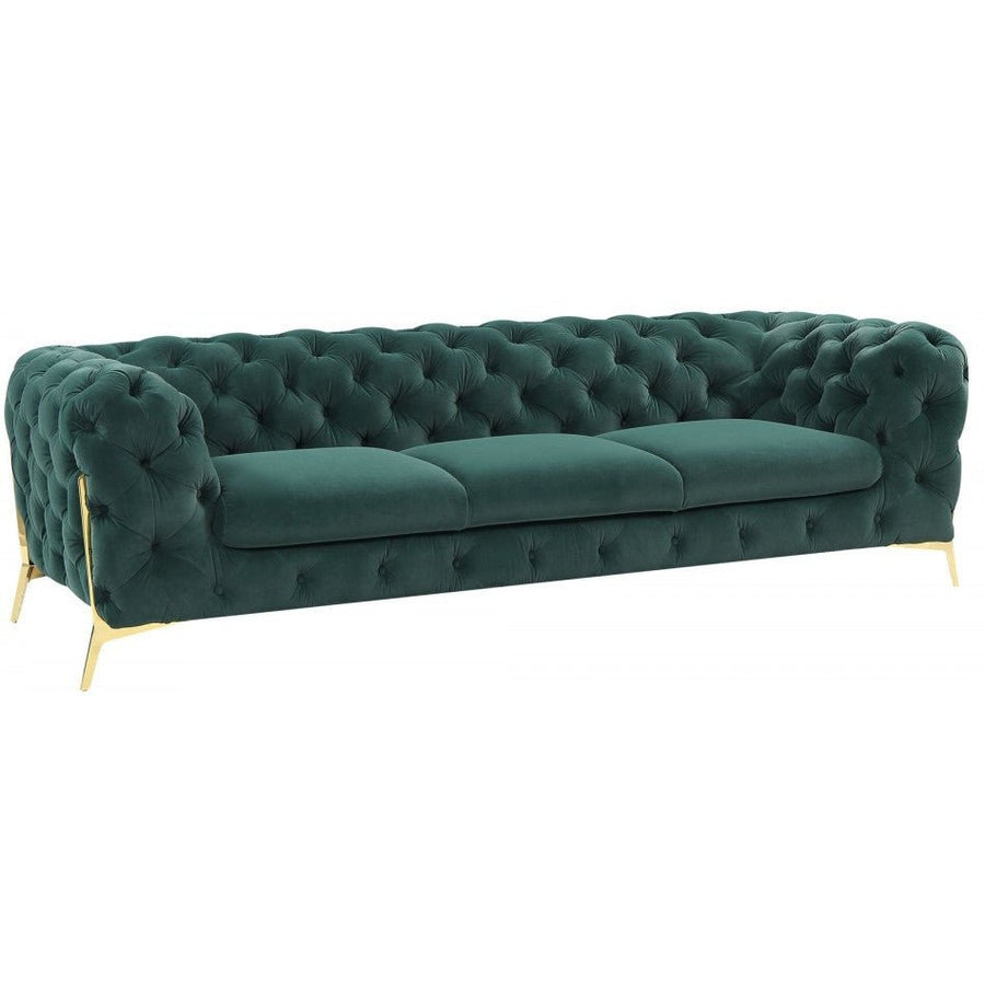 DIETRICH BUTTON TUFTED VELOUR SOFA: EMERALD GREEN