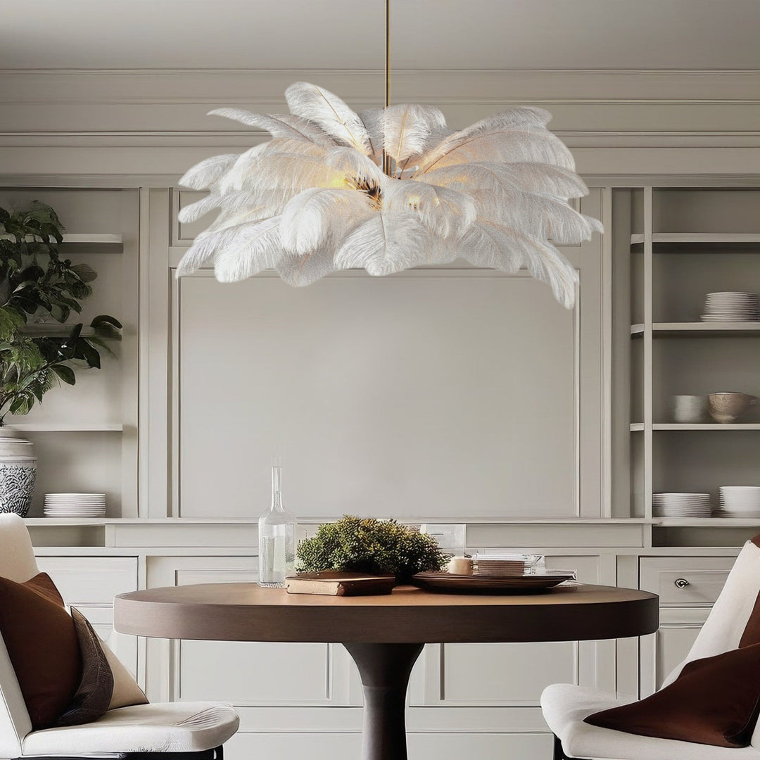 DION WHITE FEATHER CHANDELIER