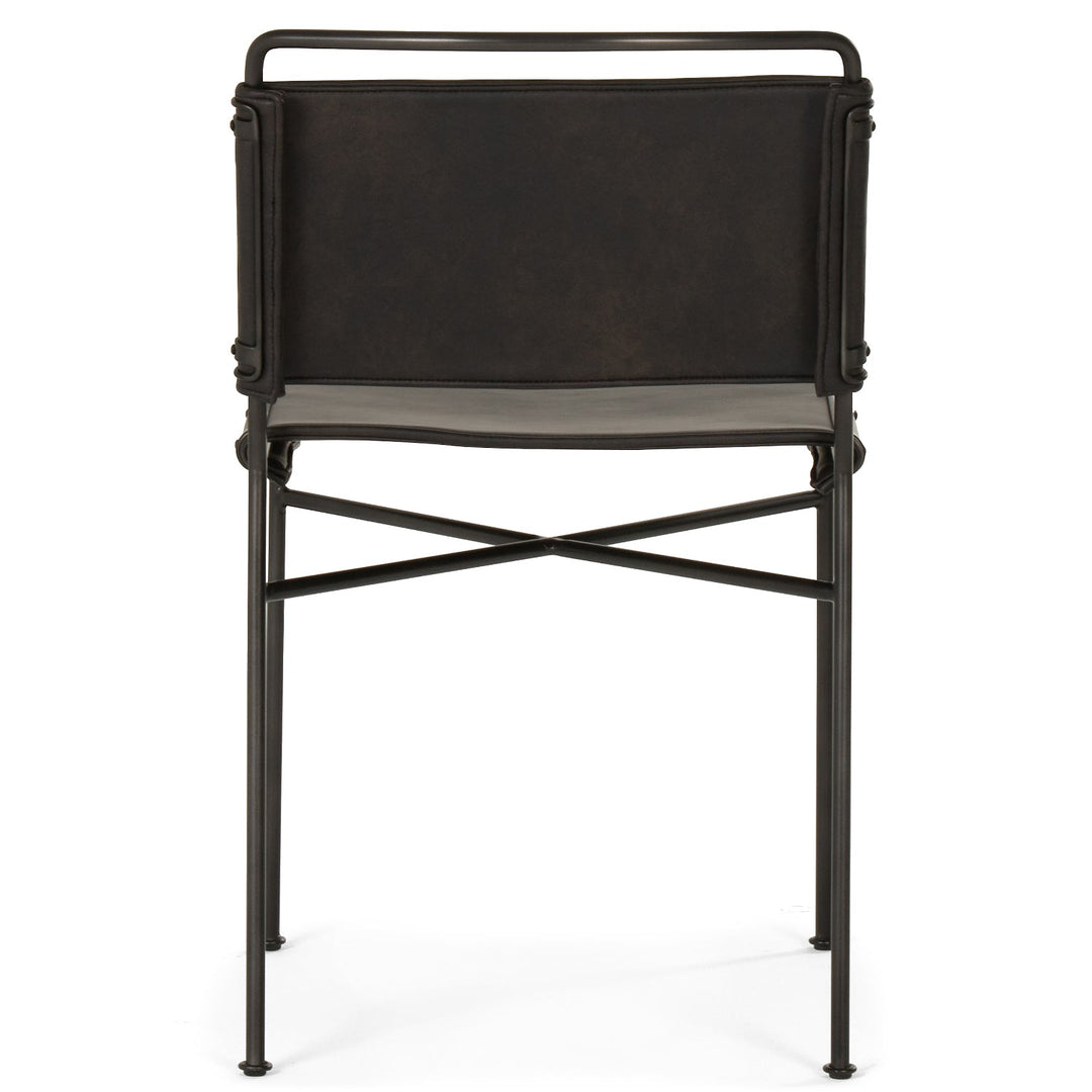 DISTRESSED FAUX LEATHER SLING DINING CHAIR