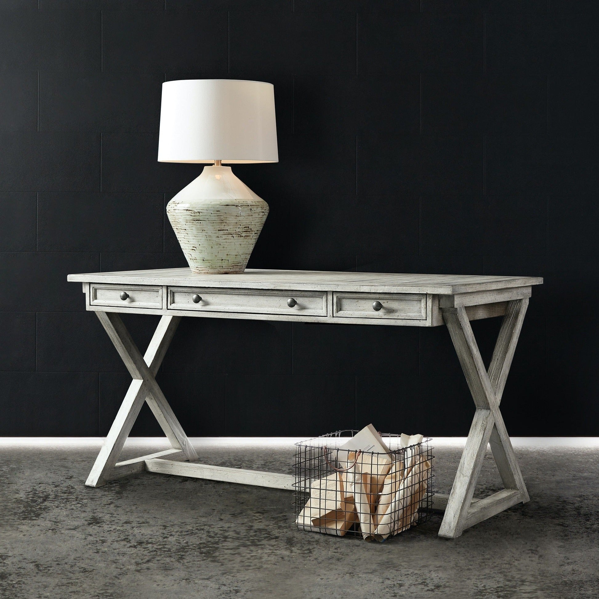 VINTAGE GREY FARMHOUSE 60in X BASE WRITING DESK ShopDesignTap