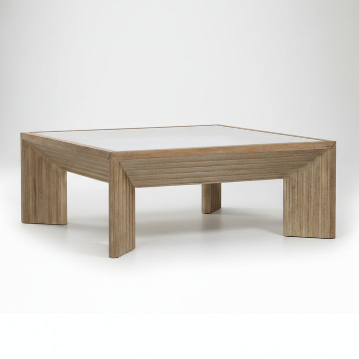 Square wooden coffee table with glass top