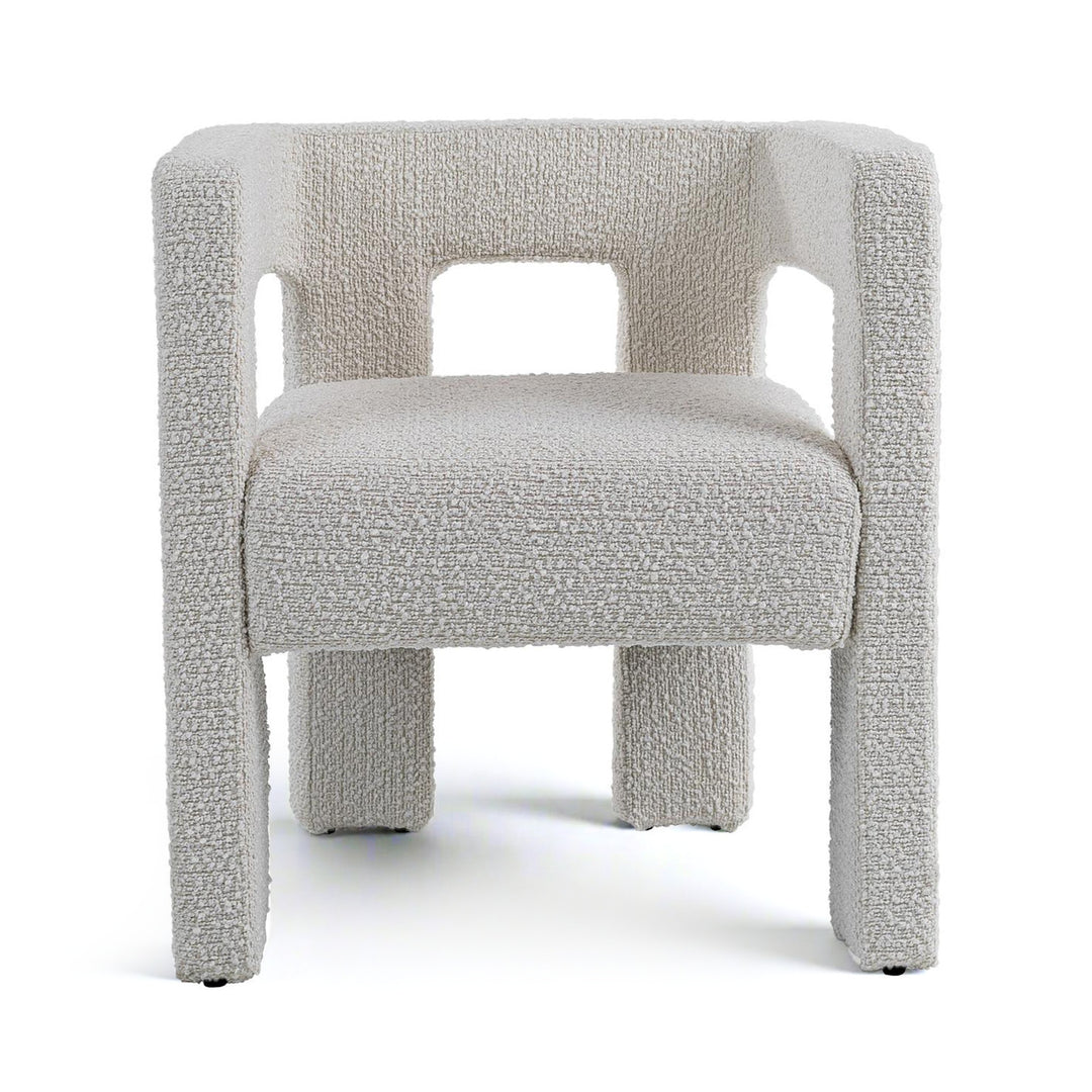 Elegant dining chair with white bouclé fabric