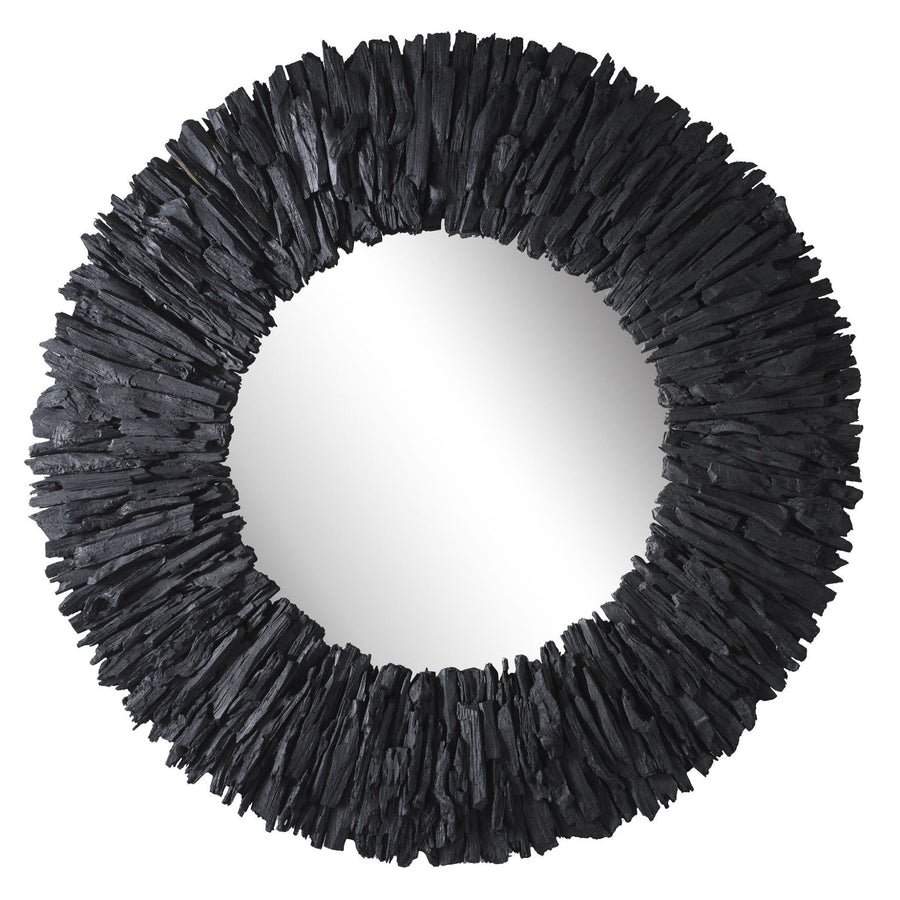 DRIFTED TEAK ROUND MIRROR: BLACK