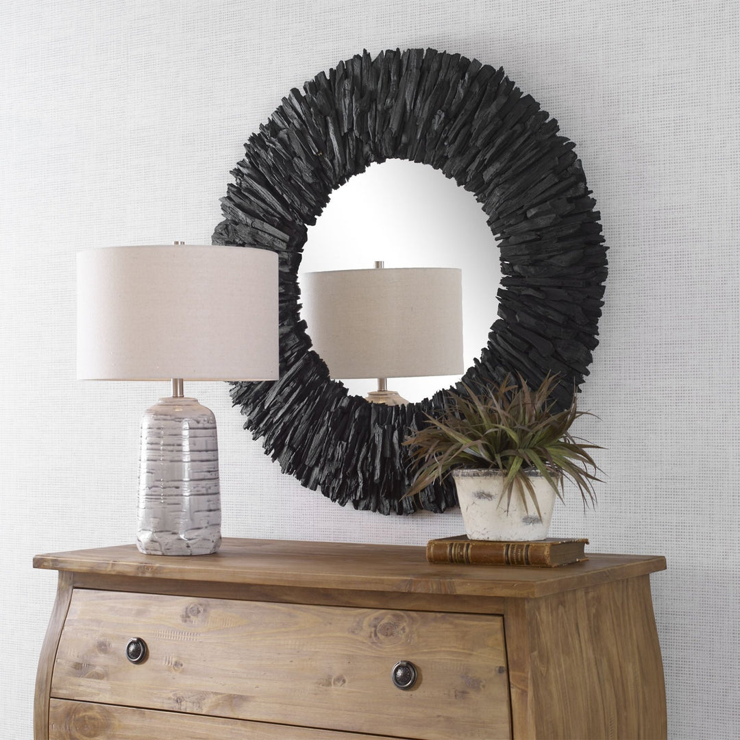 DRIFTED TEAK ROUND MIRROR: BLACK