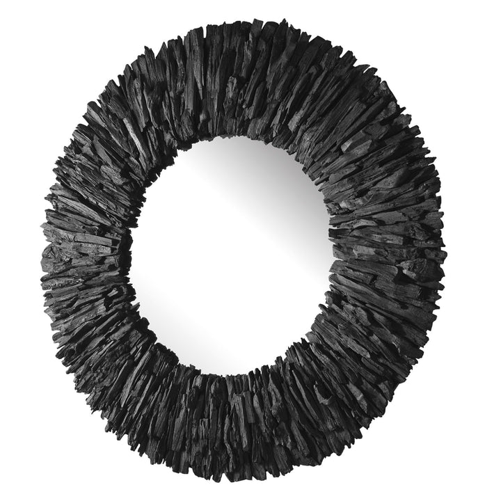 DRIFTED TEAK ROUND MIRROR: BLACK