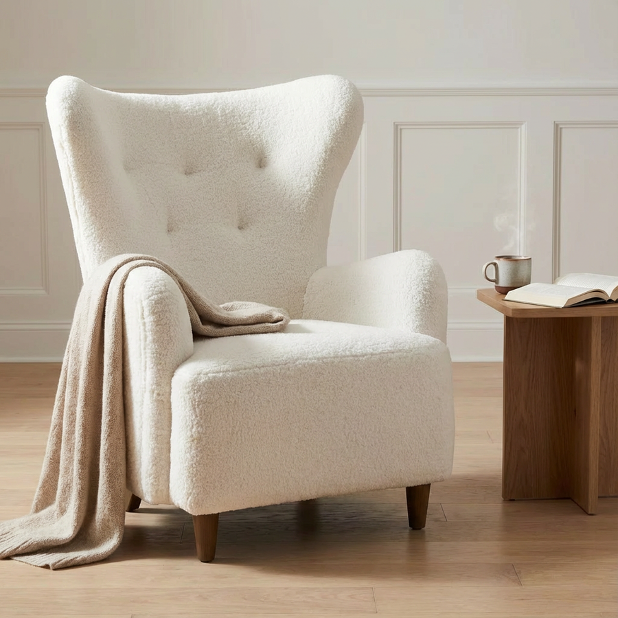INGEL WHITE SHEARLING WINGBACK CHAIR