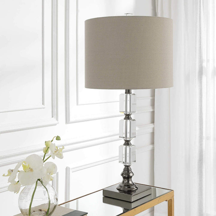 EDITH CRYSTAL + ANTIQUE NICKEL TABLE LAMP