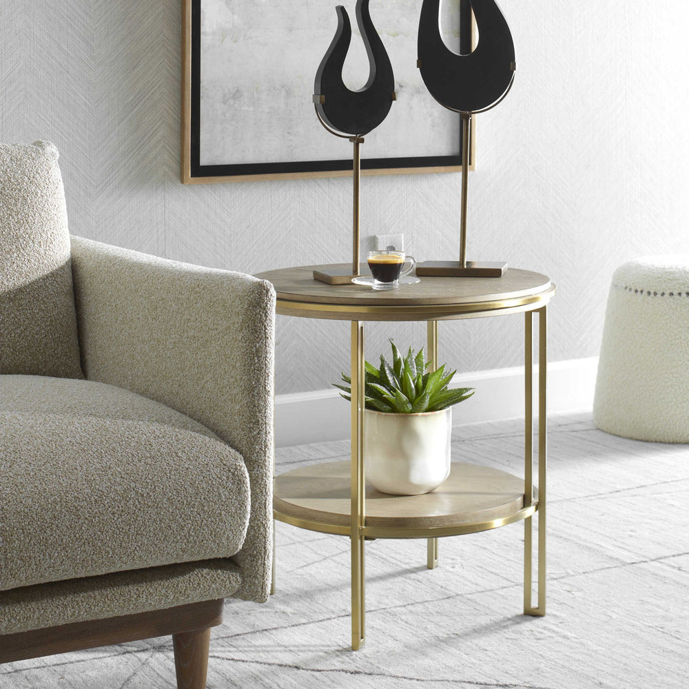 ELISE LIGHT OAK & BRUSHED BRASS END TABLEAccent & End TablesAccent FurnitureUT25747