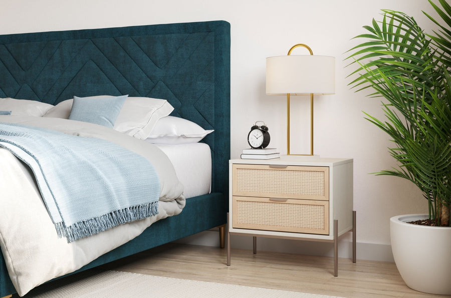 ELIZIO TEAL VELVET UPHOLSTERED BED - QUEEN - CLOSE VIEW