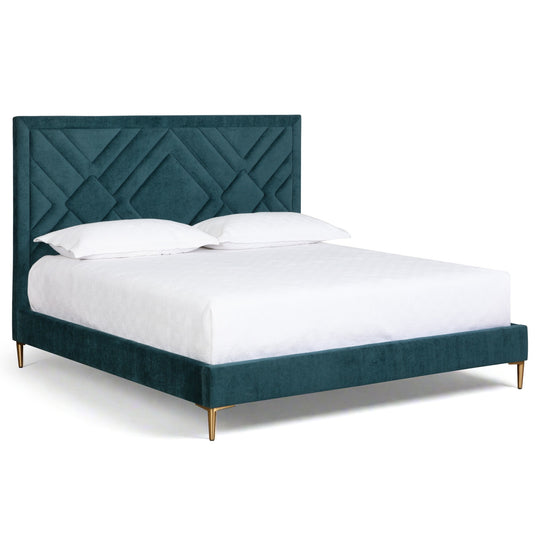 ELIZIO TEAL VELVET UPHOLSTERED BED - KING - FRONT VIEW