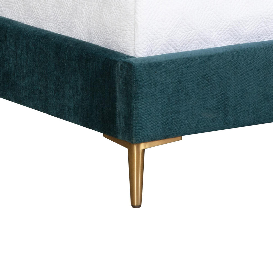 ELIZIO TEAL VELVET UPHOLSTERED BED - CLOSE VIEW