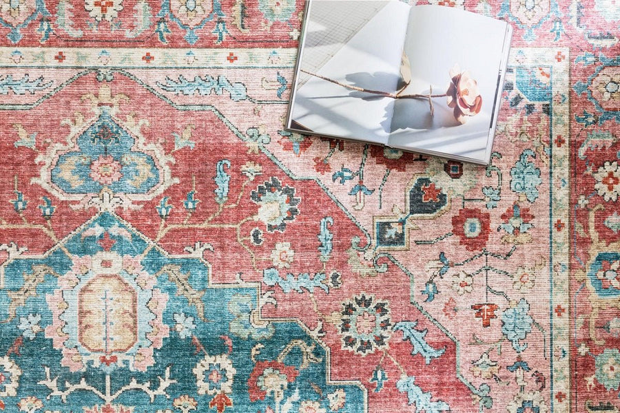 ELLIE VINTAGE PRINT RUG: BRICK, OCEAN