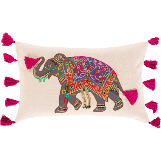 EMBROIDERED + BEADED ELEPHANT LUMBAR PILLOW