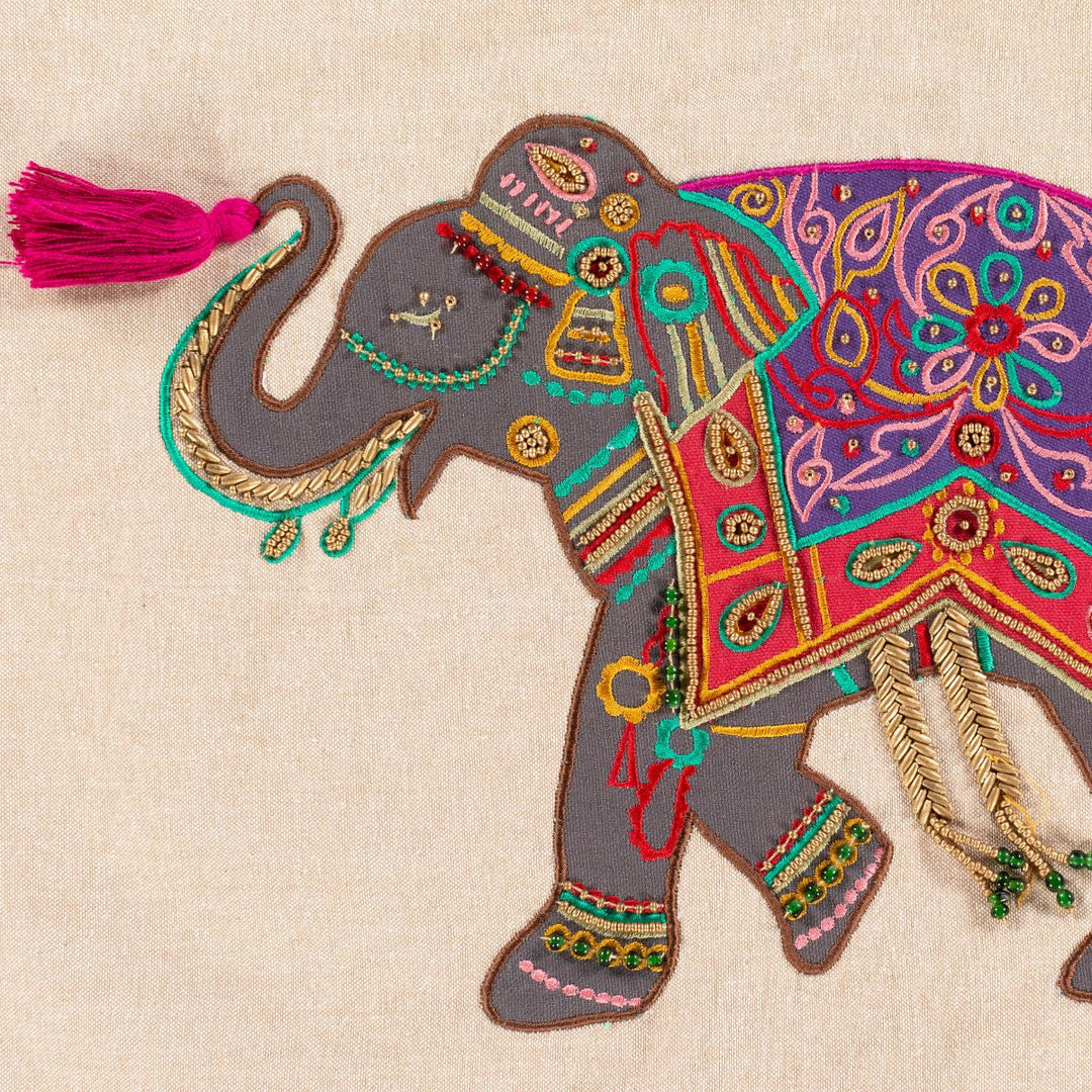 EMBROIDERED + BEADED ELEPHANT LUMBAR PILLOW