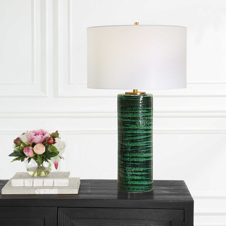 EMERALD GLAZED CERAMIC TABLE LAMP