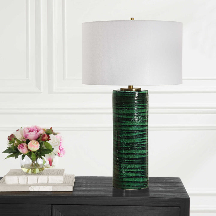 EMERALD GLAZED CERAMIC TABLE LAMP