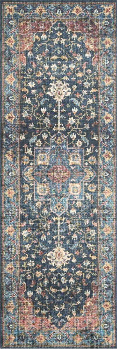 EMILIO VINTAGE PRINT RUG: DENIM, BRICK MULTI