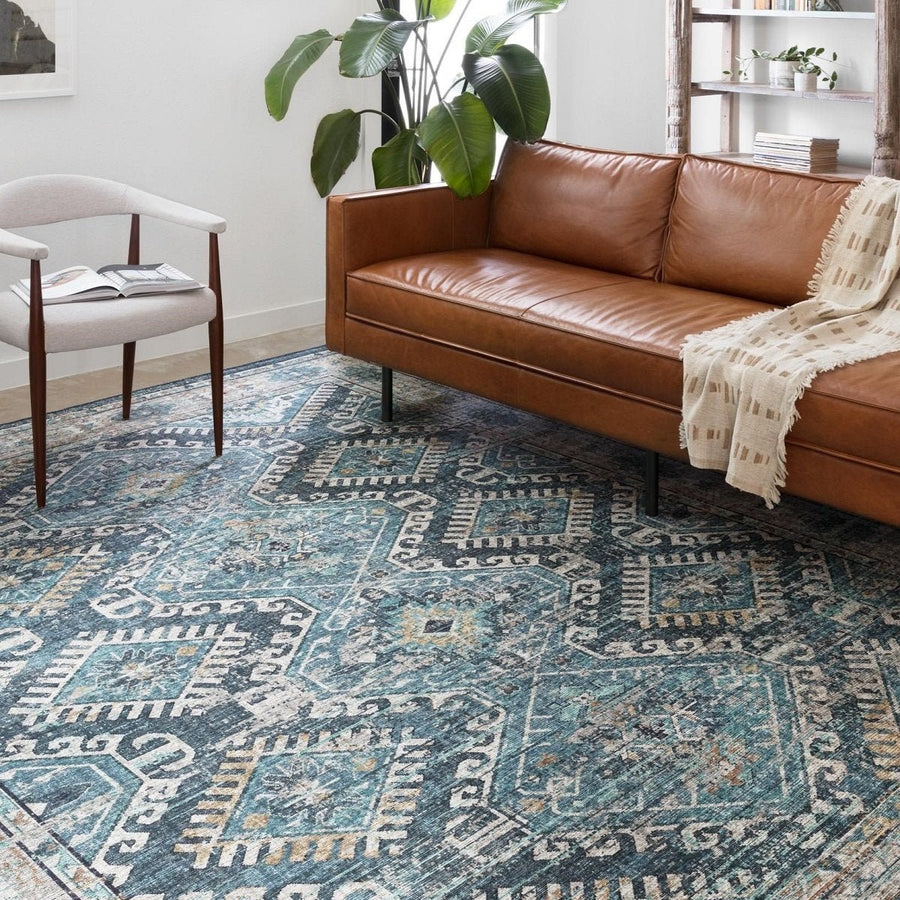 ESME VINTAGE PRINT RUG: DENIM, TEAL