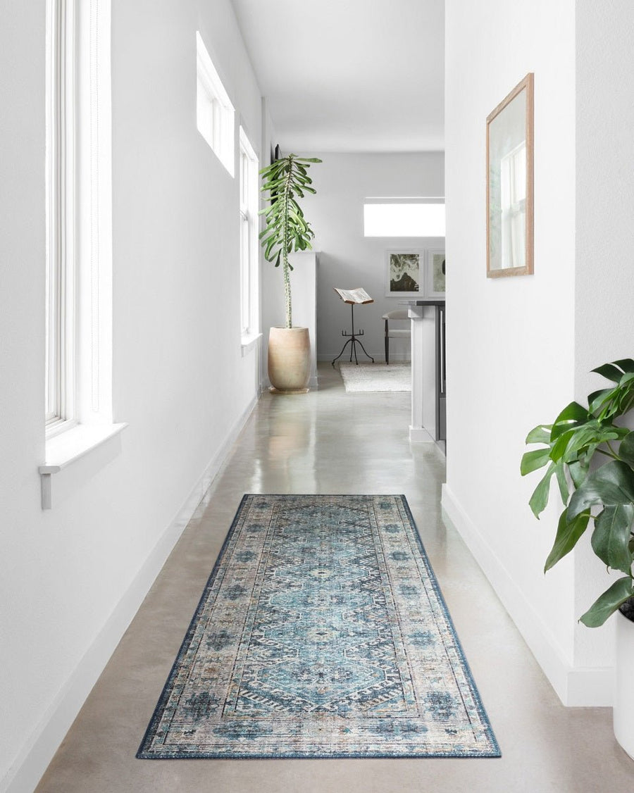 ESME VINTAGE PRINT RUG: DENIM, TEAL