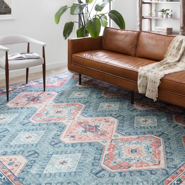 ESME VINTAGE PRINT RUG: TURQUOISE, TERRACOTTA