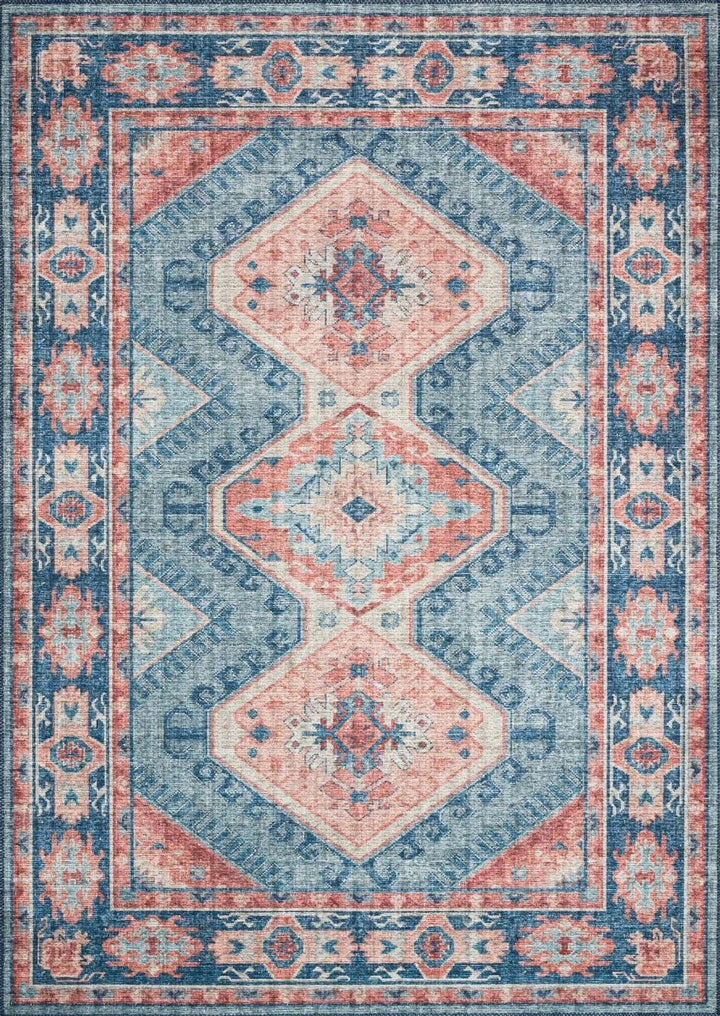 ESME VINTAGE PRINT RUG: TURQUOISE, TERRACOTTA