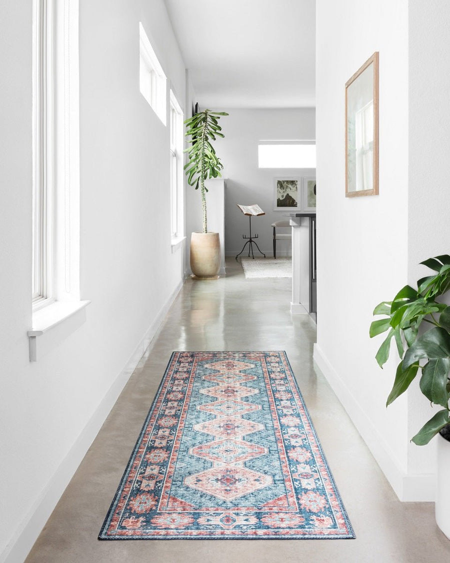ESME VINTAGE PRINT RUG: TURQUOISE, TERRACOTTA