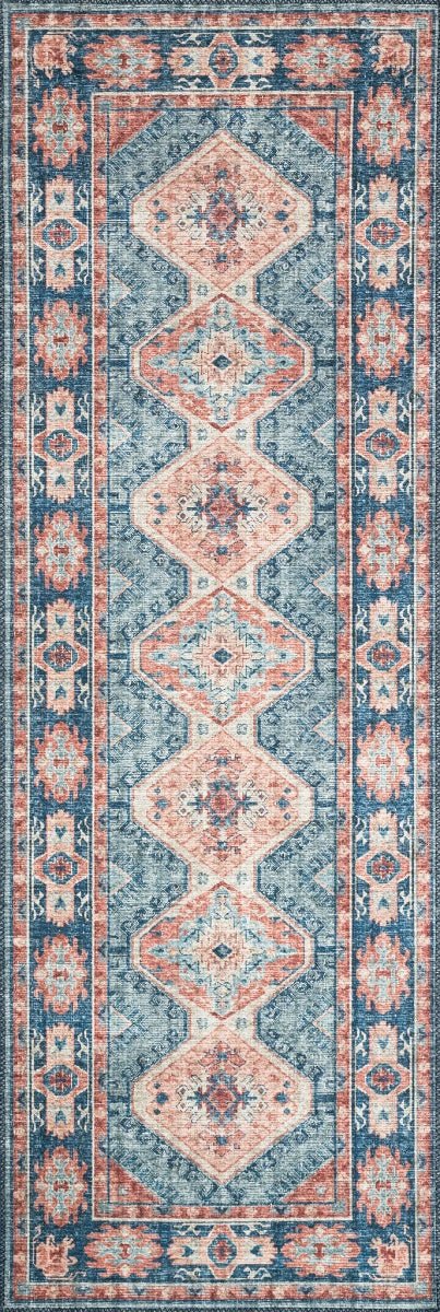 ESME VINTAGE PRINT RUG: TURQUOISE, TERRACOTTA