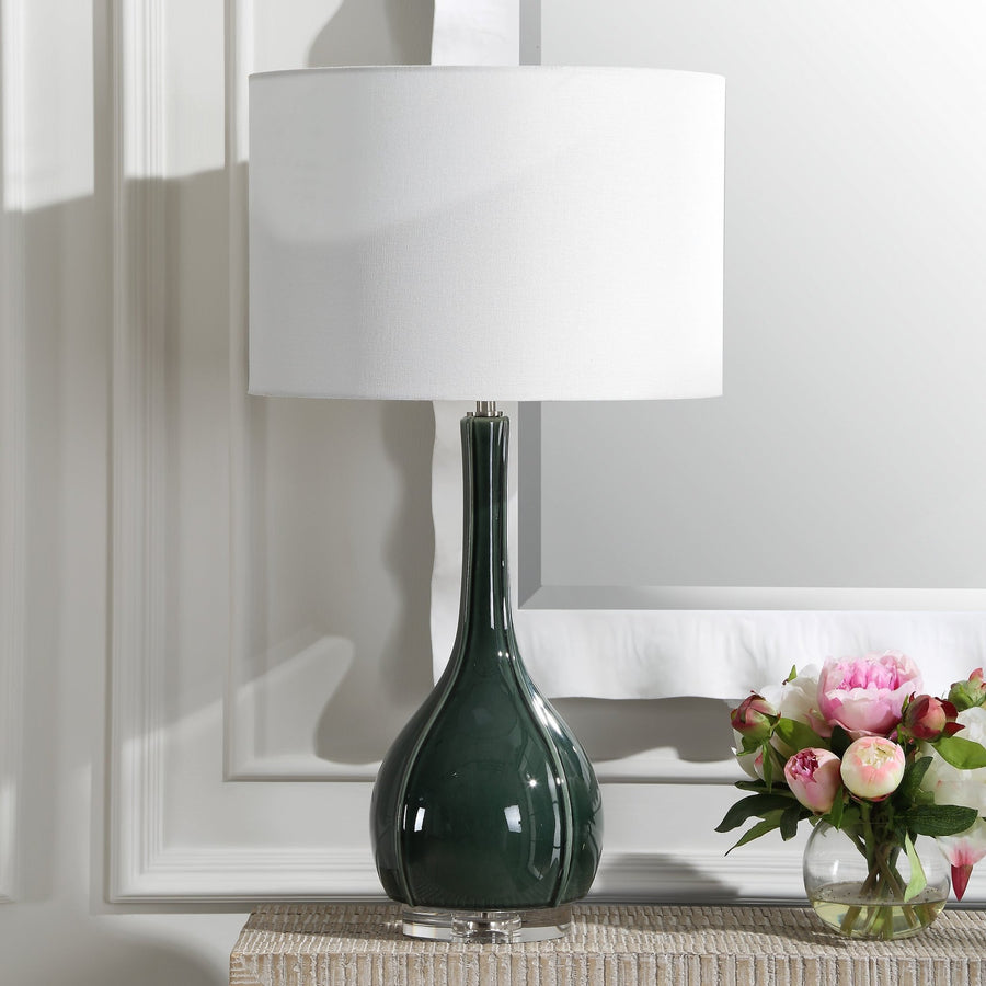 ESSEX GREEN GLASS TABLE LAMP