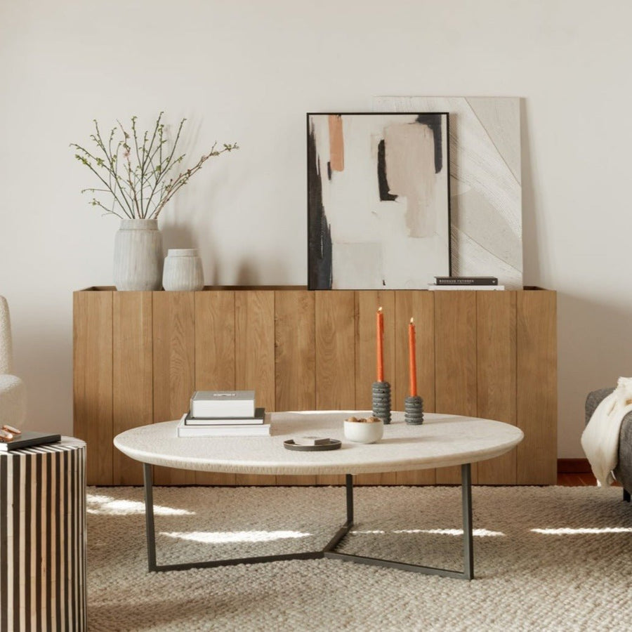 ETCHED ROUND WHITE MARBLE COFFEE TABLE