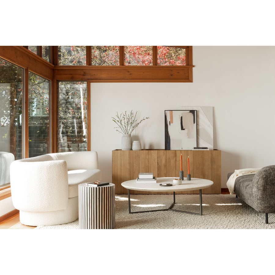 ETCHED ROUND WHITE MARBLE COFFEE TABLE