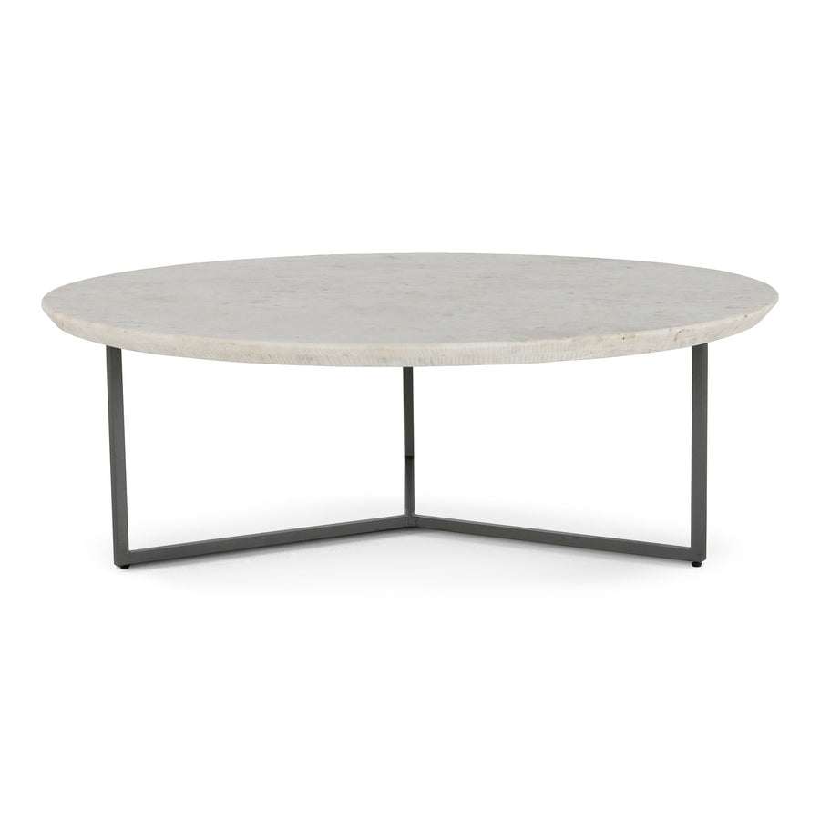 ETCHED ROUND WHITE MARBLE COFFEE TABLE