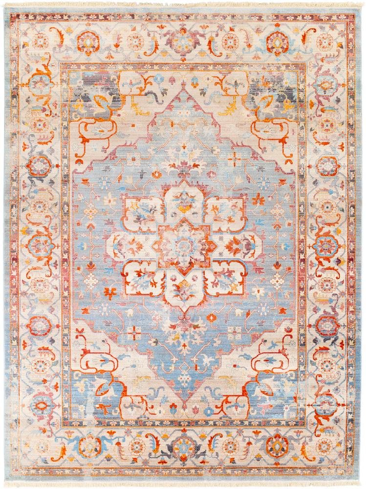 ETNEY RUG: SKY, ORANGE MULTI