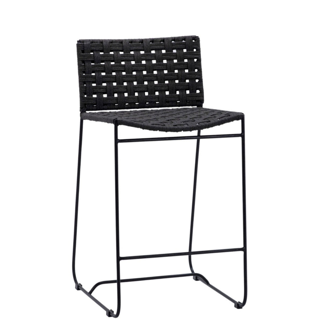 EZRA INDOOR - OUTDOOR ROPE COUNTER STOOL: BLACK | SET OF 2