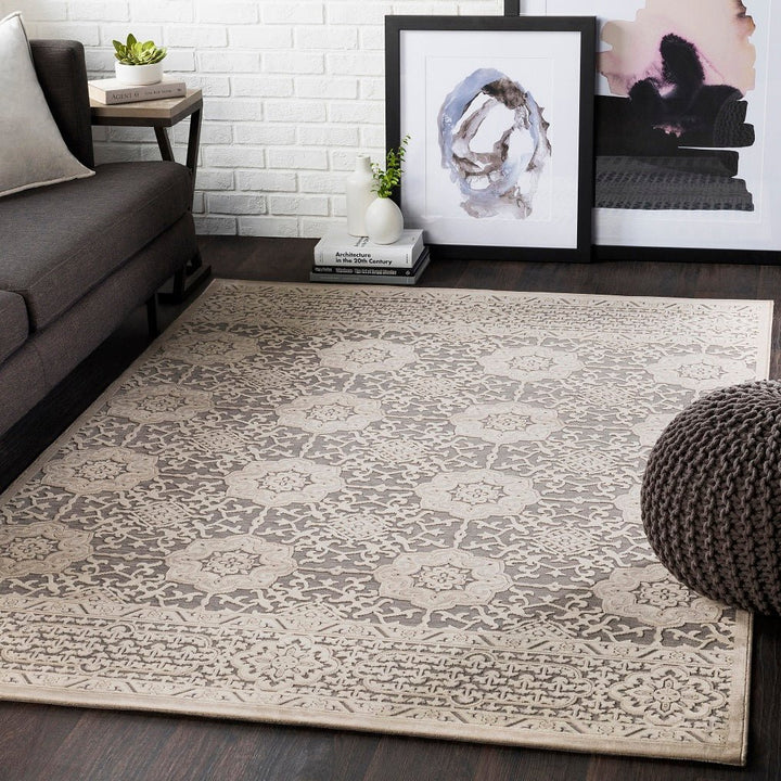 FABIA TEXTURED CHENILLE RUG: SAND, STONE