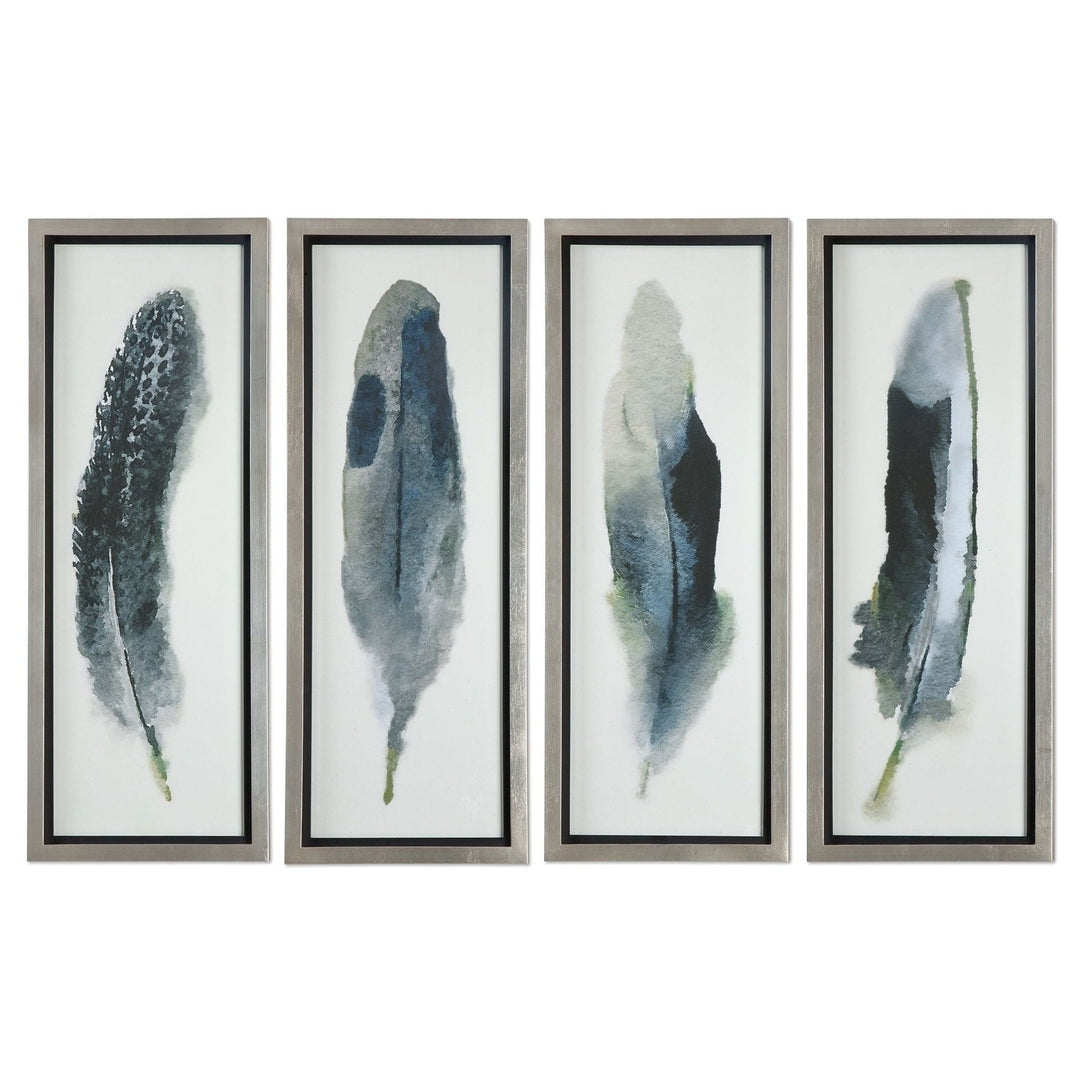 "FEATHERED BEAUTY" GLASS FRAMED PRINTS | SET OF 4