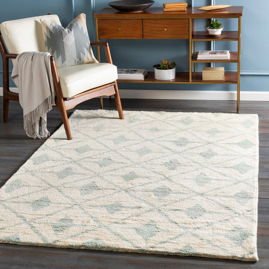 FEZ HAND KNOTTED WOOL RUG: SEA FOAM