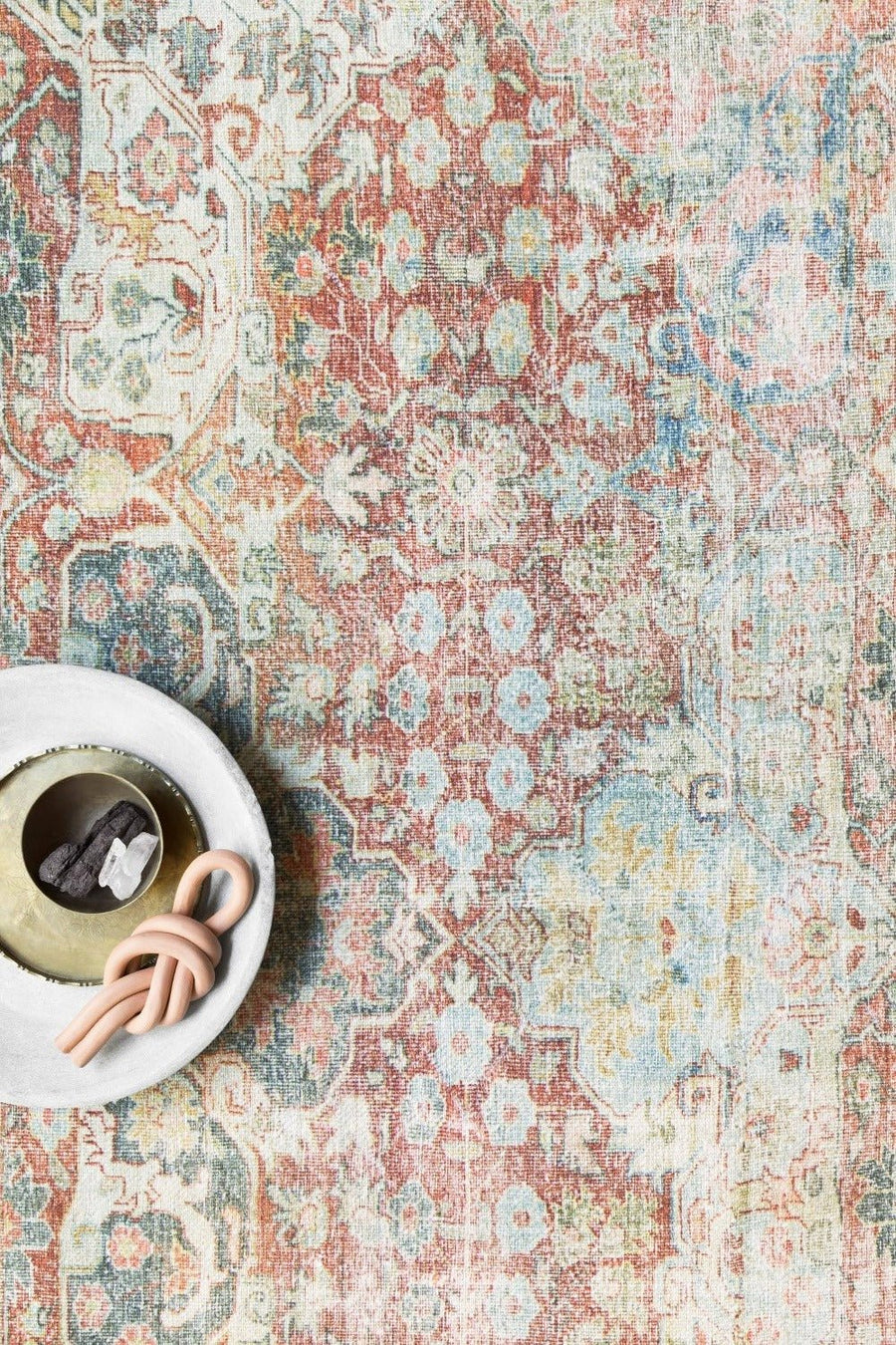 FIDELIA VINTAGE PRINT RUG: BRICK, TEAL