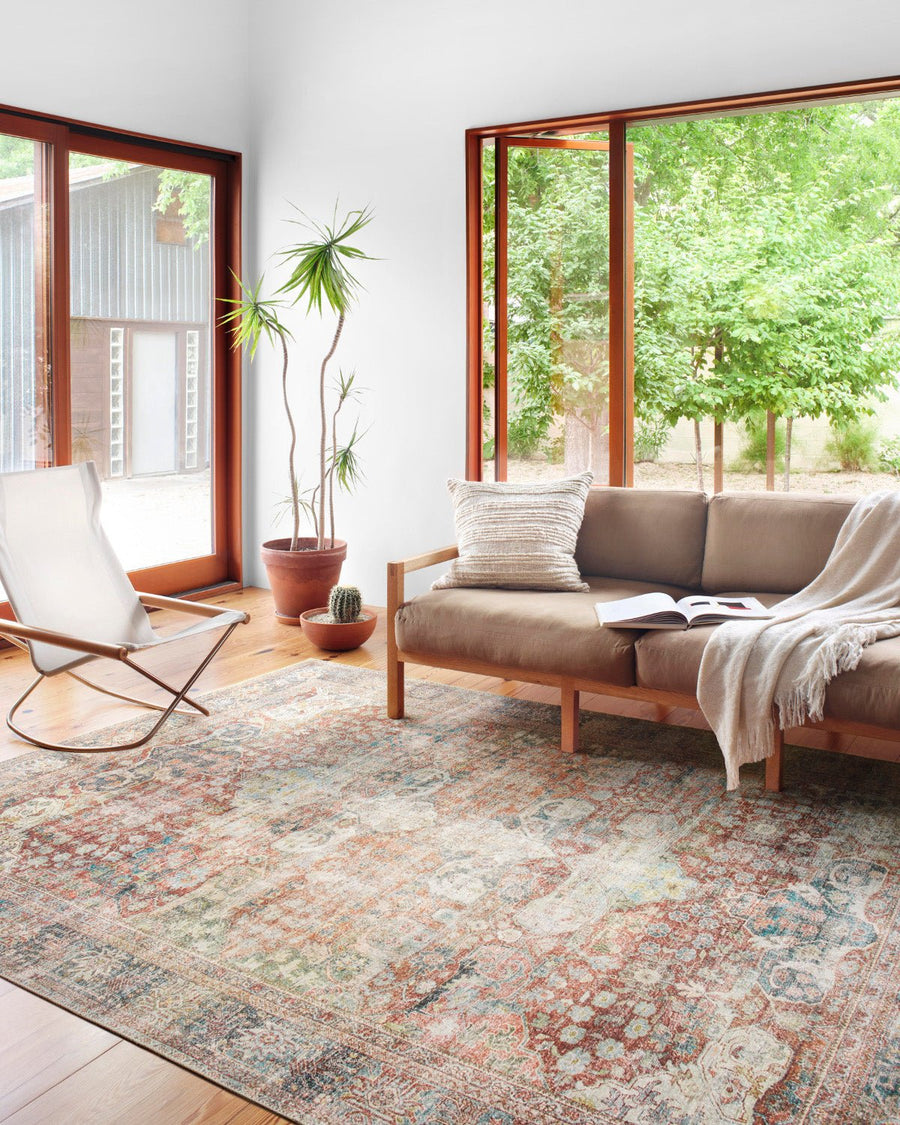 FIDELIA VINTAGE PRINT RUG: BRICK, TEAL