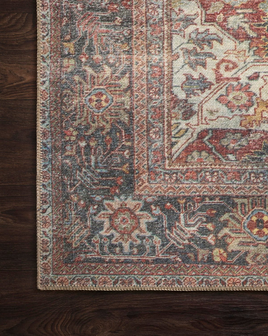 FIDELIA VINTAGE PRINT RUG: BRICK, TEAL