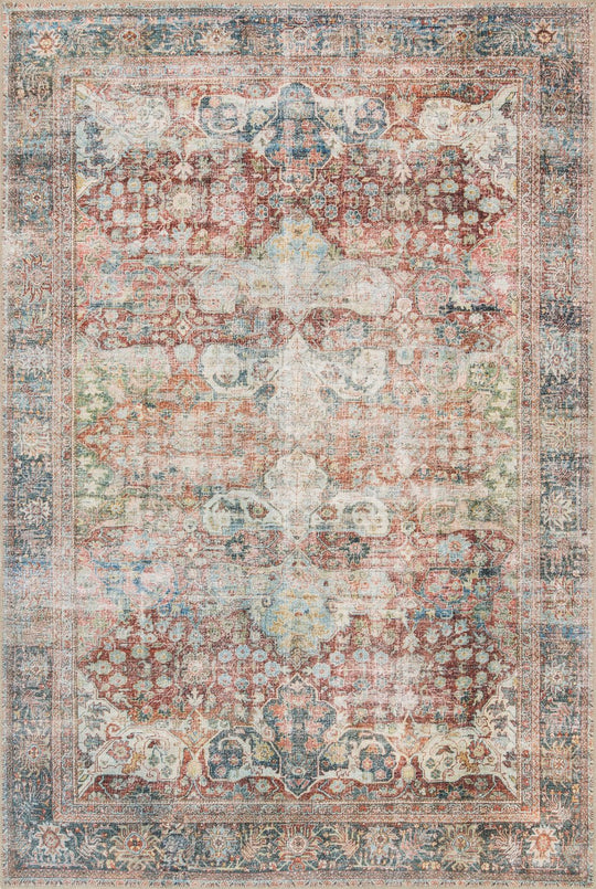 FIDELIA VINTAGE PRINT RUG: BRICK, TEAL