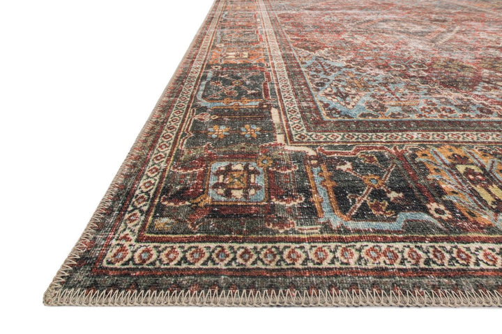 FILOMENA VINTAGE PRINT RUG: MOSS, BRICK RED