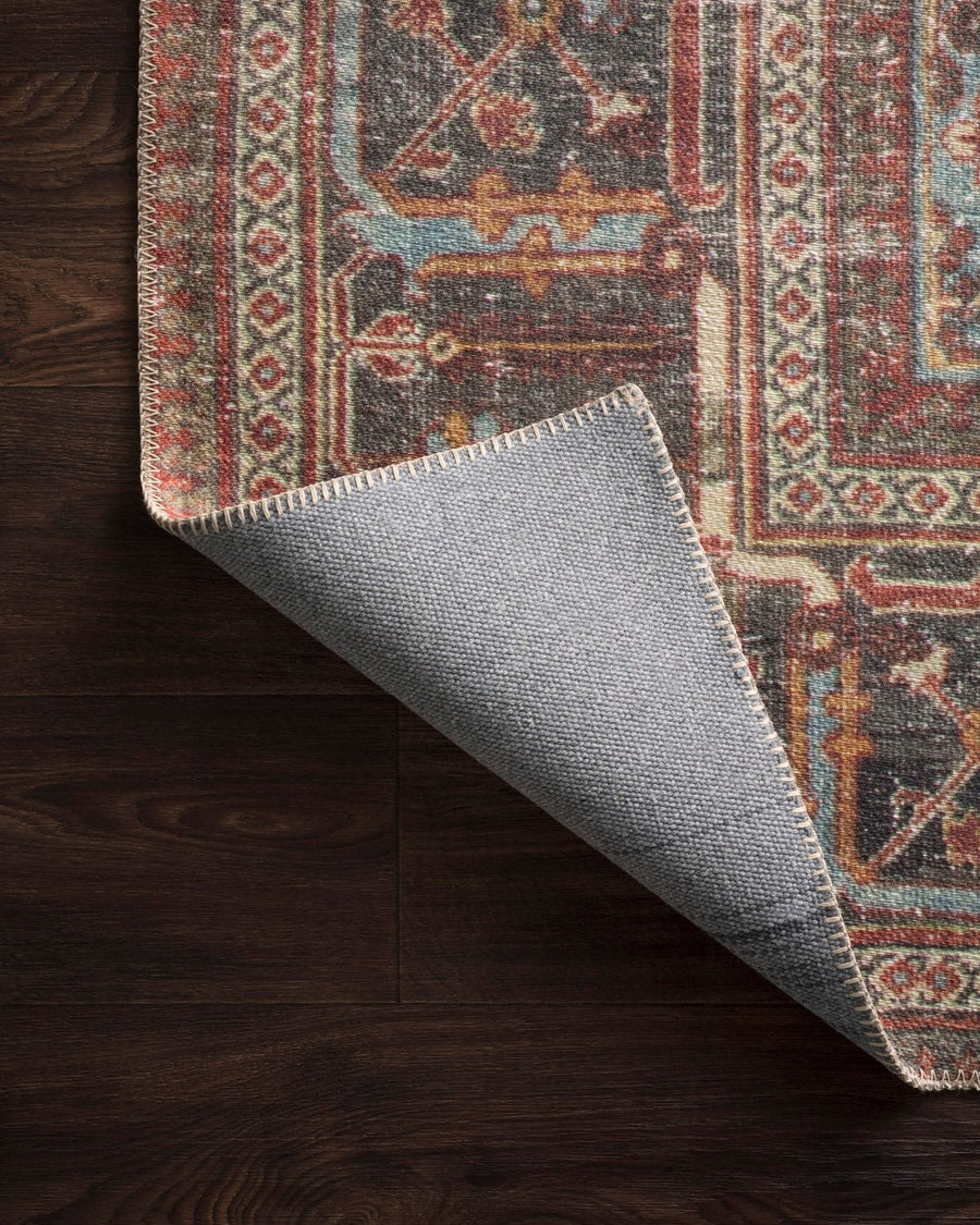 FILOMENA VINTAGE PRINT RUG: MOSS, BRICK RED
