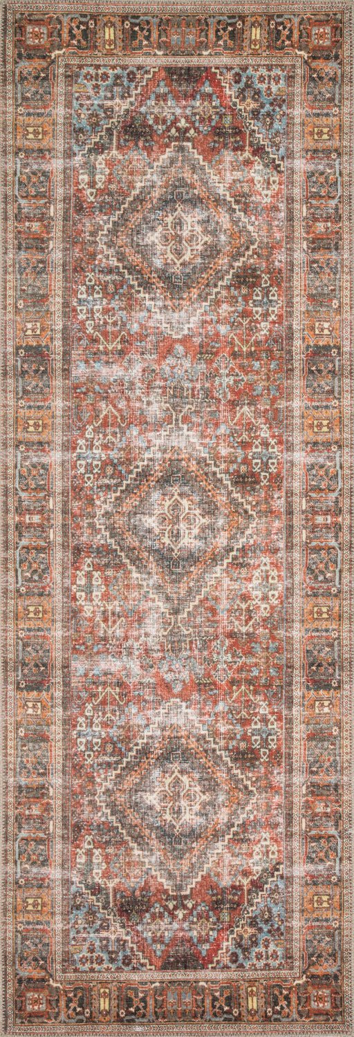 FILOMENA VINTAGE PRINT RUG: MOSS, BRICK RED