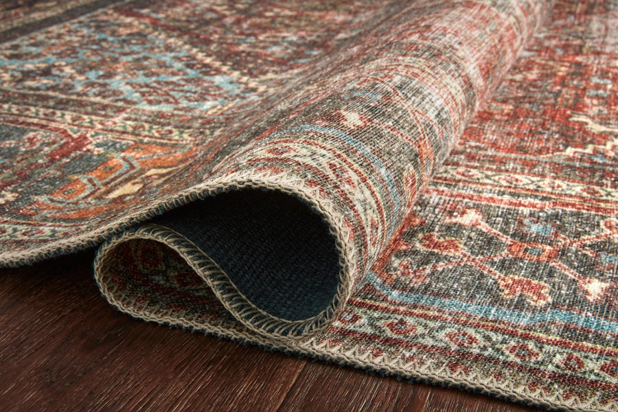 FILOMENA VINTAGE PRINT RUG: MOSS, BRICK RED