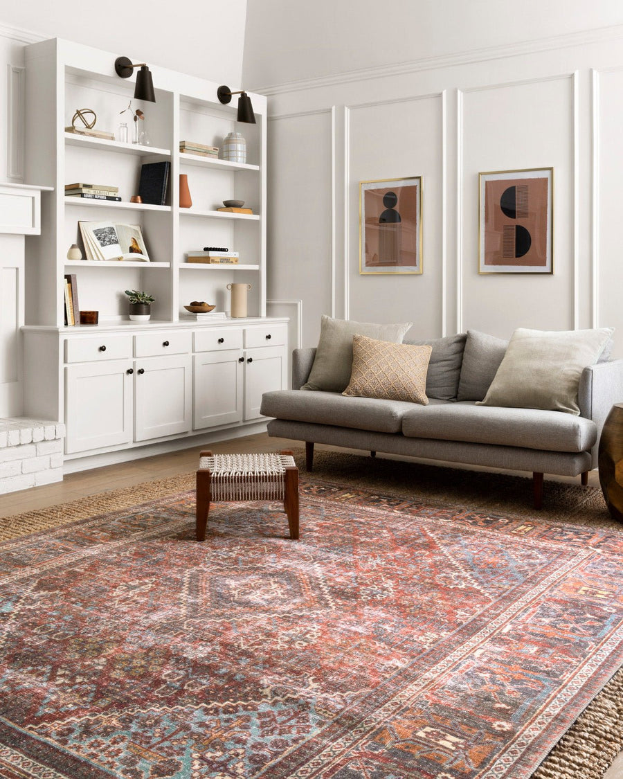 FILOMENA VINTAGE PRINT RUG: MOSS, BRICK RED