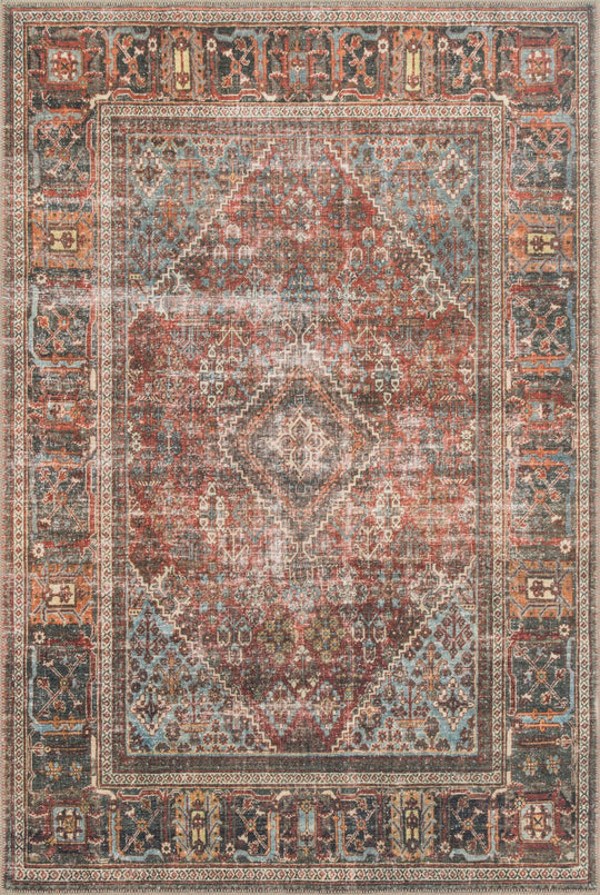 FILOMENA VINTAGE PRINT RUG: MOSS, BRICK RED