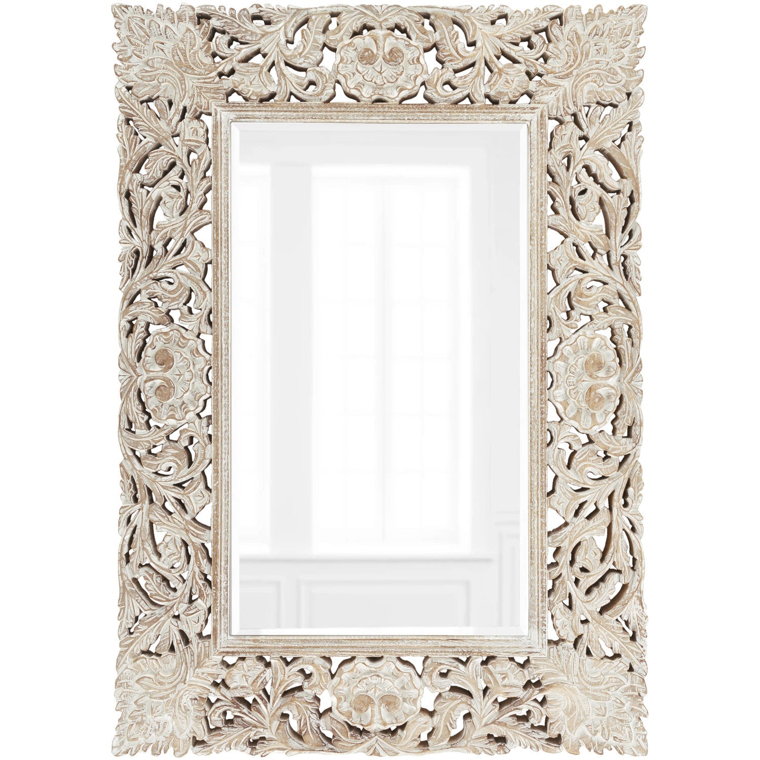 FLORENCE HAND-CARVED WOOD MIRROR: WHITE WASH – ShopDesignTap