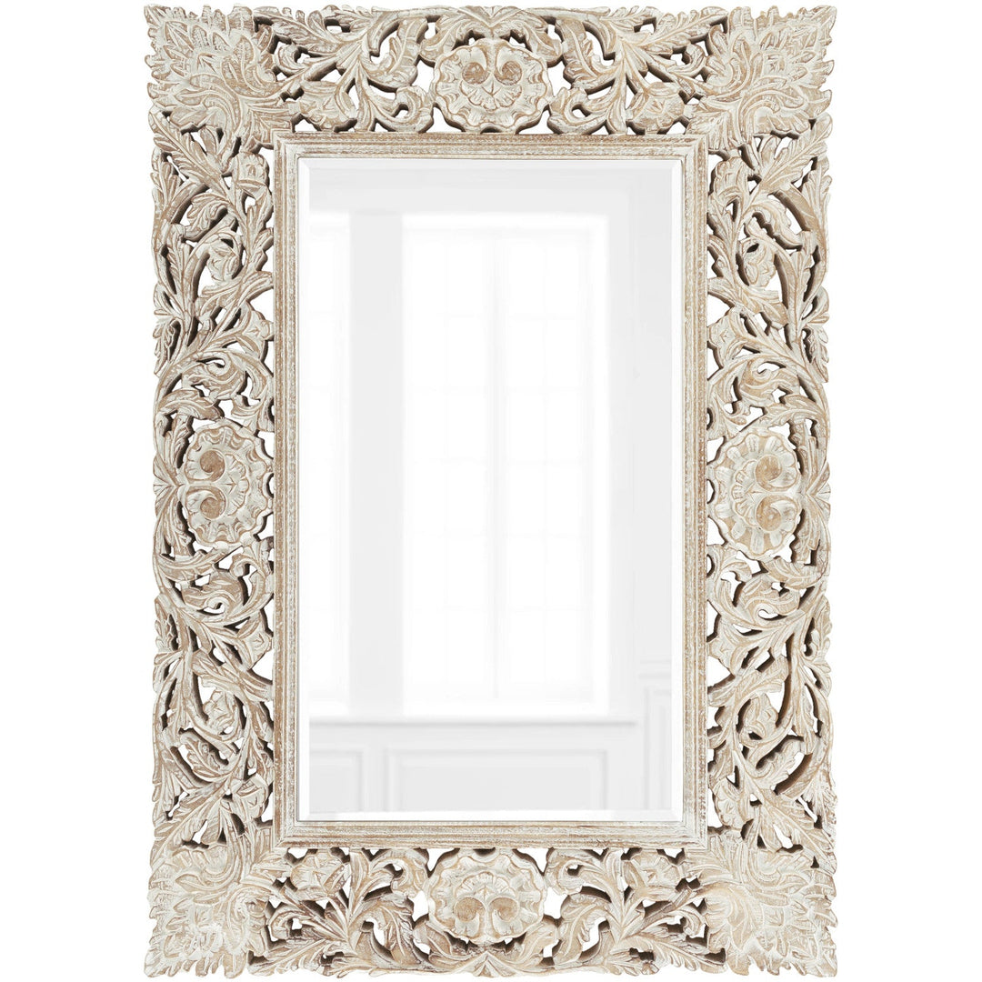 FLORENCE HAND - CARVED WOOD MIRROR: WHITE WASHBeigeMirrorsNMI001 - 3042