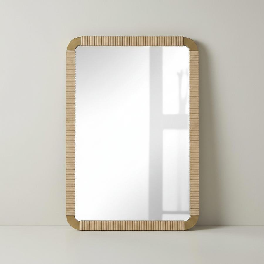 REEDED BRASS FRAME VANITY MIRROR